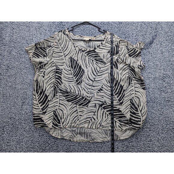 Cynthia Rowley 100% Linen Top Size 2X Lagenlook Botanical Floral Boho Plus Black - Picture 8 of 9